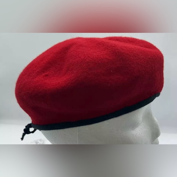 Bancroft Military Cap Vintage Elegant Red 100% Wool Beret Size 7-71/2